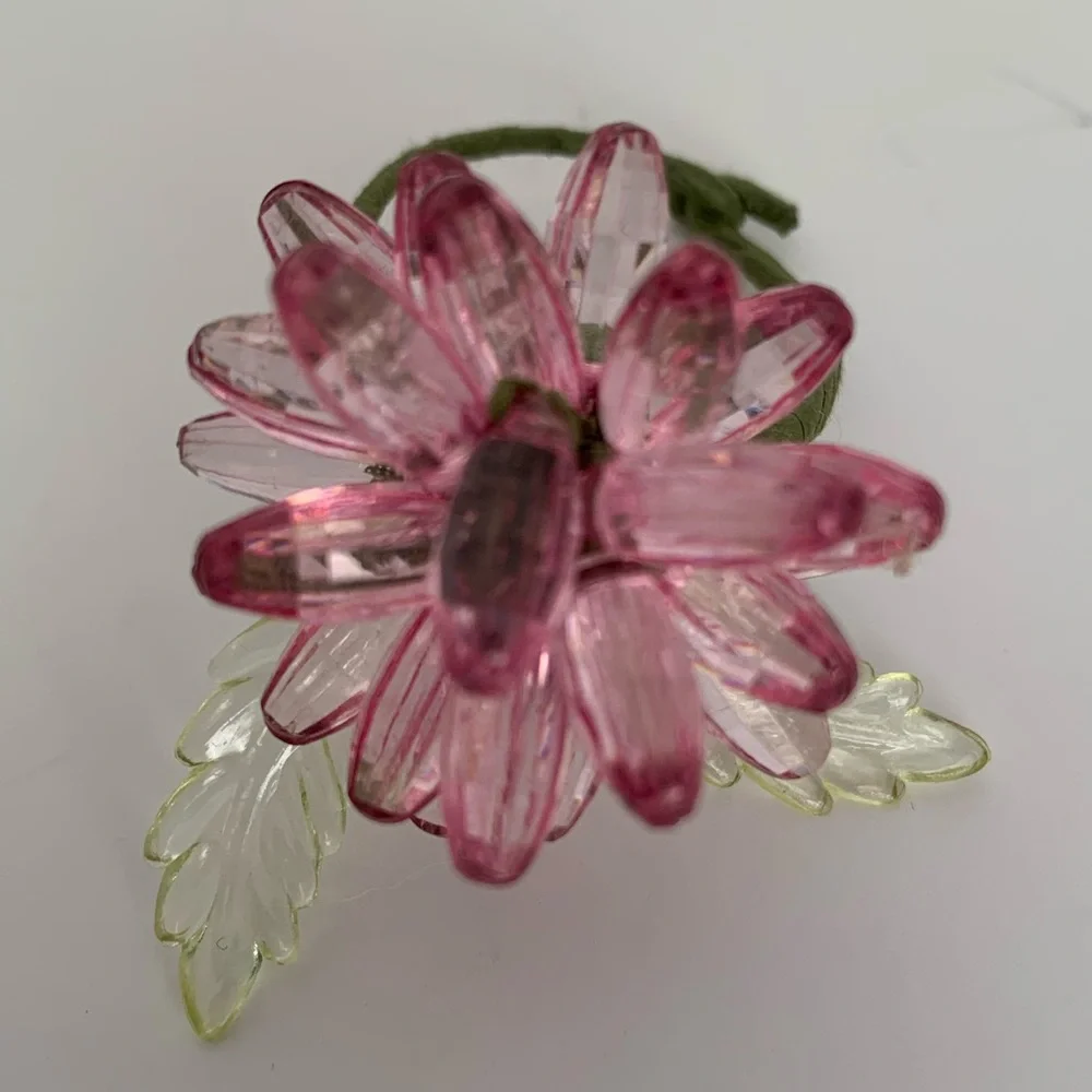 Wine Glass Charms Set of 6 Plastic Flower 3D Rings Pink Green Purple Orange